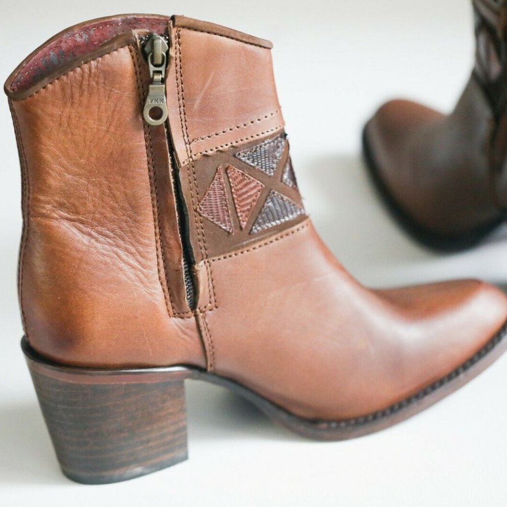 Cuadra Brown Leather Patchwork Detail Booties - image 4